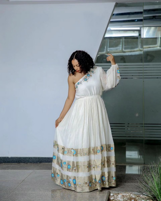 Chic One Shouldered Habesha Dress