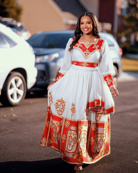 Captivating Red Habesha Dress for Grand Events