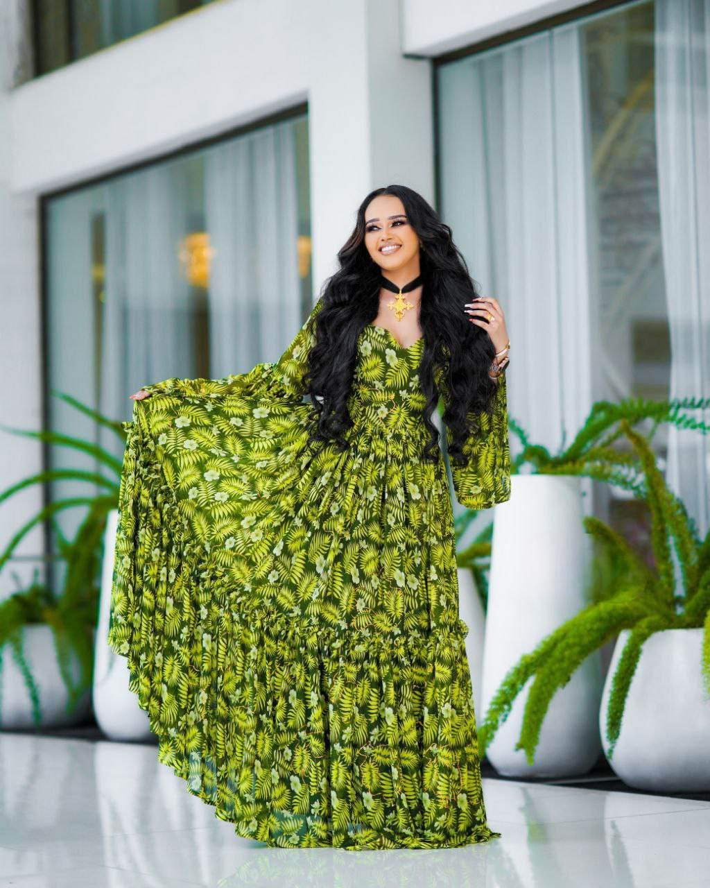 Delightful Light Green Ethiopian Chiffon Dress: for Any Daytime Events Habesha Chiffon Dress