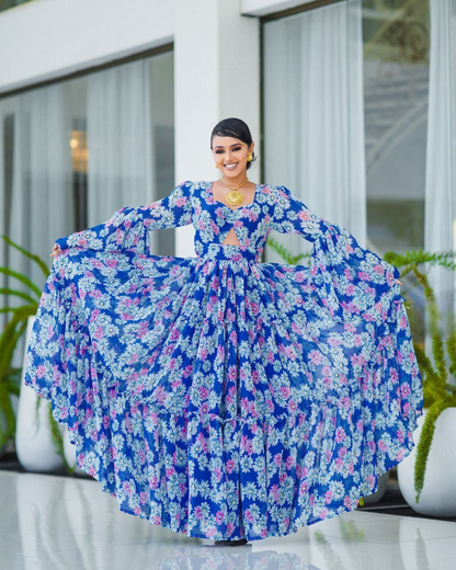 Appealing Blue Cutout Habesha Chiffon Dress