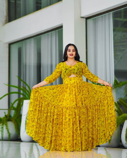 Modern Yellow Ethiopian Chiffon Dress