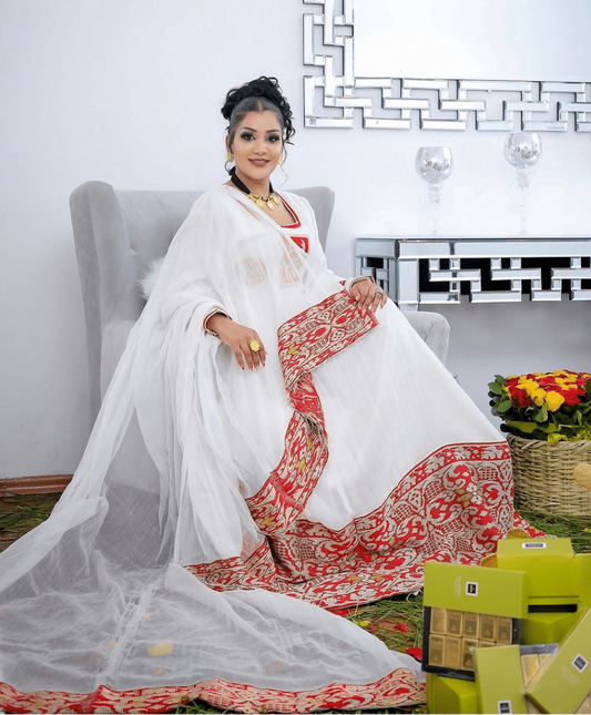 Graceful Hot Red Traditional Ethiopian Dress