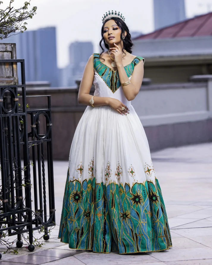 Glamourous Green Habesha Wedding Dress