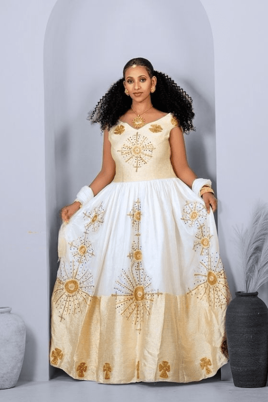 Mesmerizing Golden Ethiopian Traditional Dress