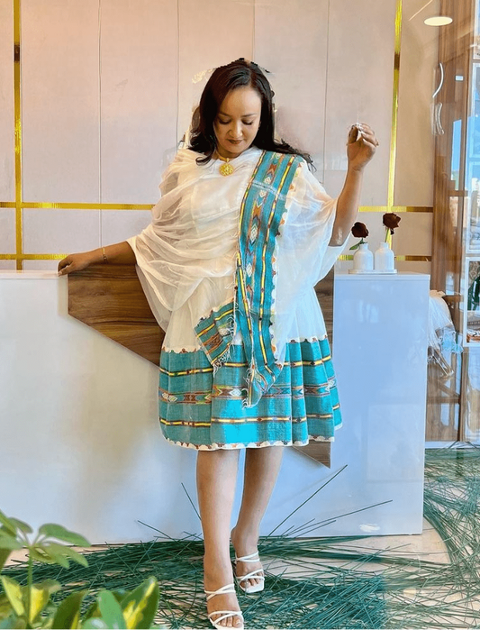 Green Mini Ethiopian Traditional Dress