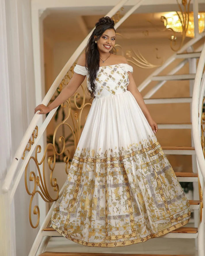 Charming Golden Ethiopian Wedding Dress