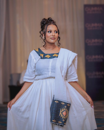 Darker Green Ethiopian Traditional Dress Closeup