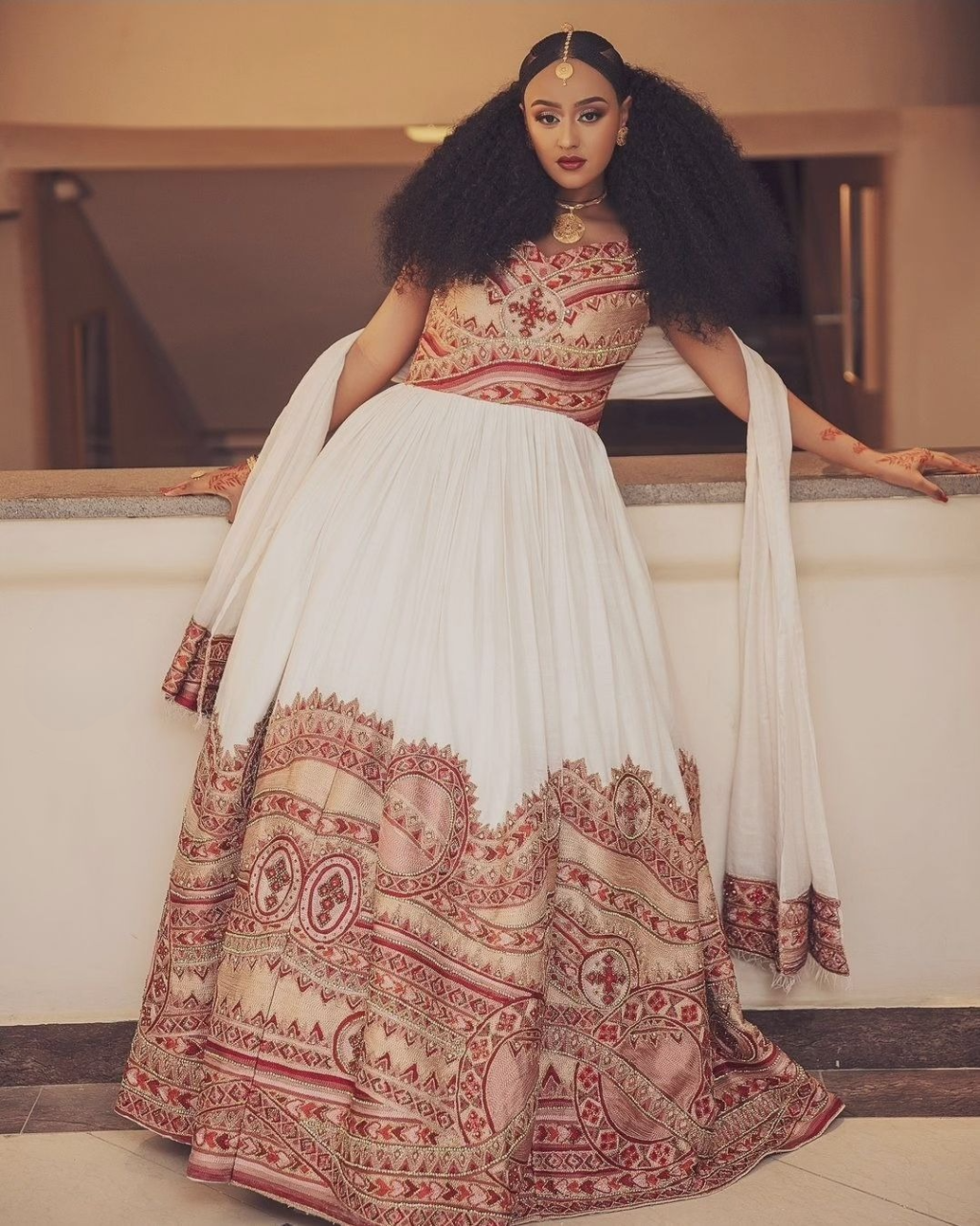 Blazing Hot Red Matching Habesha Outfit, Dress