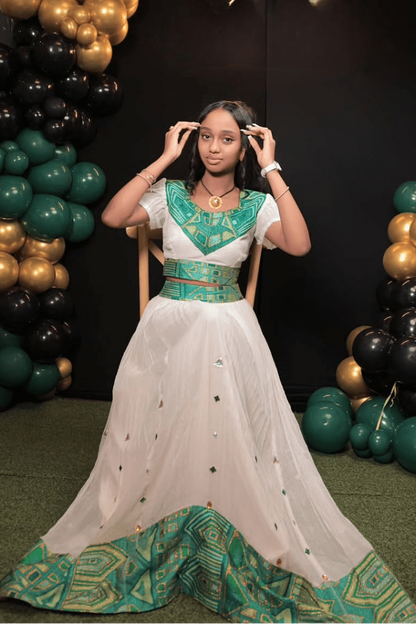 Finesse Green Crop Top and Skirt Habesha Outfit