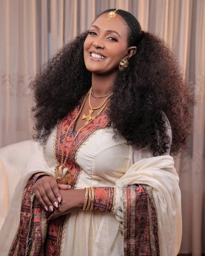 Elegant Traditional Ethiopian Dress with Cross Embroidery – Habesha Clothing – Ethiopian Dress – Ethiopian Traditional Clothing