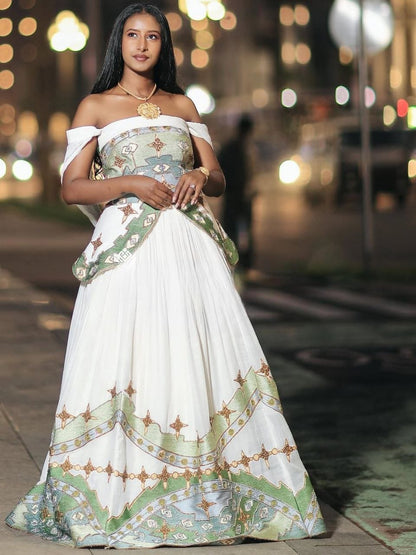 Elegant Habesha Wedding Dress with Unique Design – Ethiopian Wedding Dress – Modern Habesha Dress