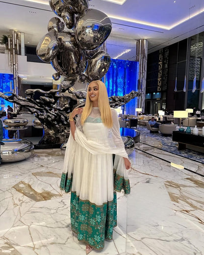 Striking Green Habesha Kemis Elegant Ethiopian Traditional Dress
