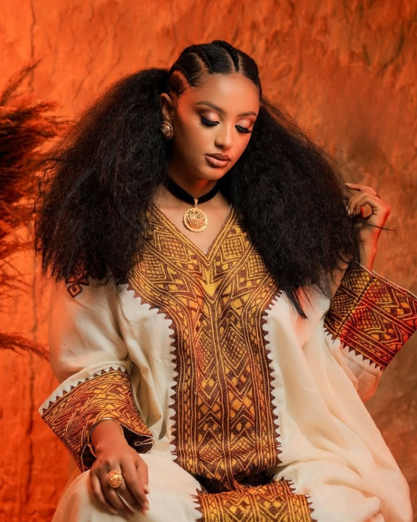 Golden Tilet Ethiopian Clothing Fetil Fabric Cultural Habesha Kemis