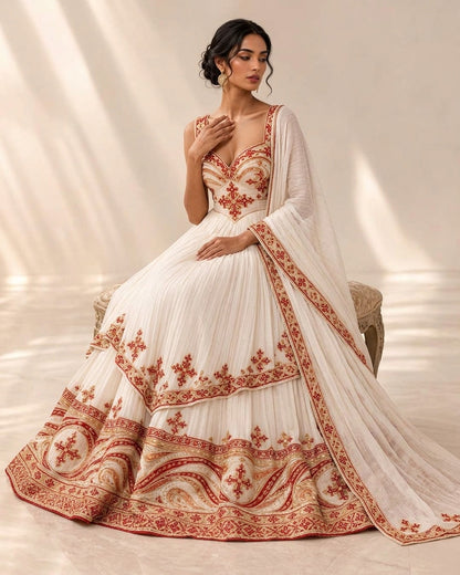 AI-Generated Red and Gold Cross-Embroidered Habesha Kemis Traditional Ethiopian Dress for Events 1158
