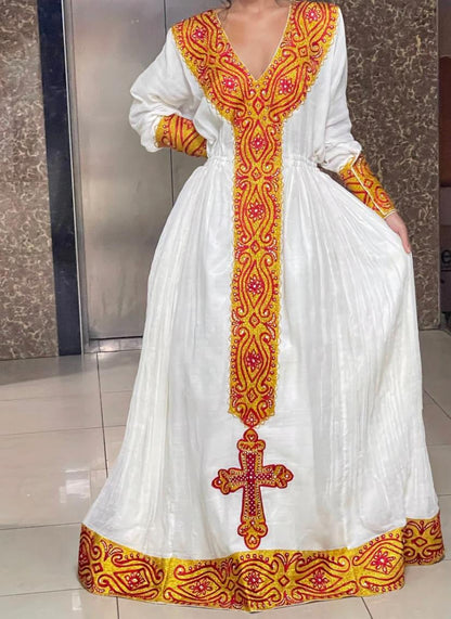 Vibrant color habesha dress menen habesha kemis design