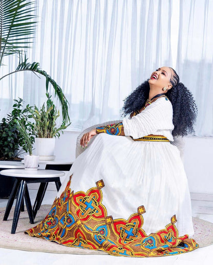 Vibrant Splendor Habesha Dress: Exquisite Wide Tilet Design Habesha Kemis