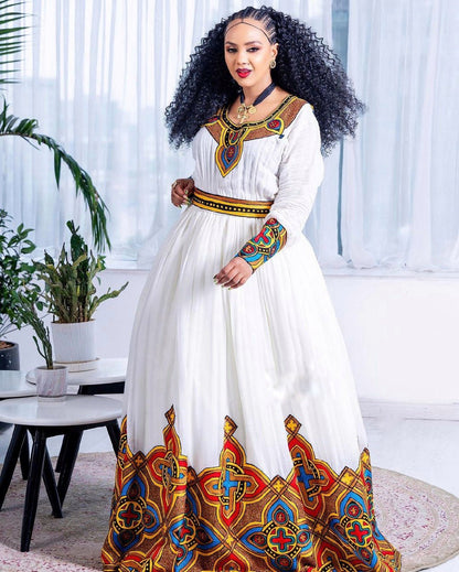 Vibrant Splendor Habesha Dress: Exquisite Wide Tilet Design Habesha Kemis