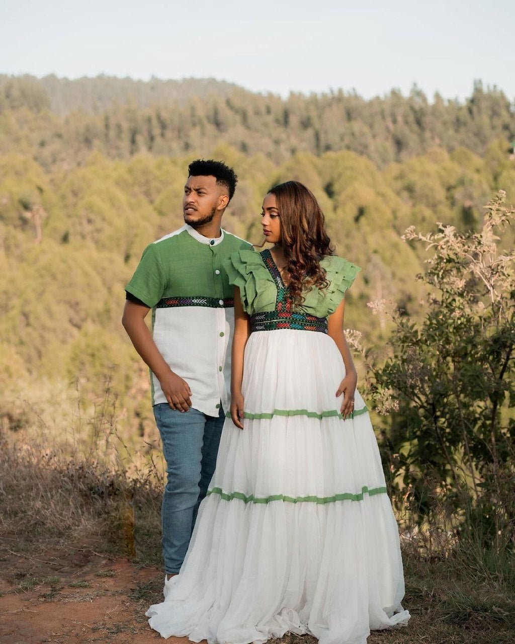 Ethiopian Elegance: Green Design in Habesha Couples Outfit