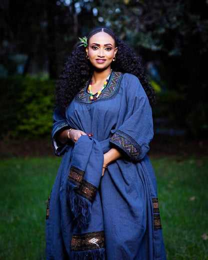 Gorgeous Blue Raya Dress Cultural Ethiopian Dress Traditional Raya Dress