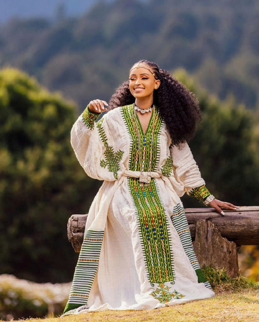 Green Design Axum Fetil Habesha Dress Ethiopian Dress Style Axum dress