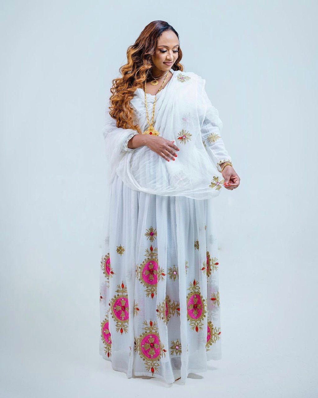 Pink Sparkle Habesha Dress Simple Habesha Kemis Ethiopian Dress Style