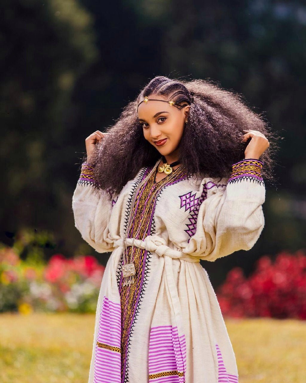 Light Purple Fetil Ethiopian Cultural Dress Traditional Habesha Kemis Ethiopian Dress Style
