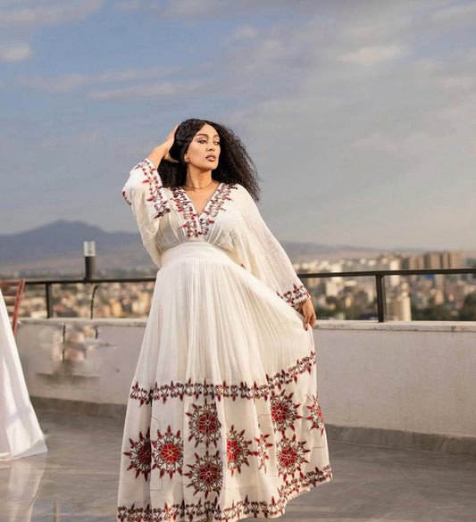 Elegant Habesha Dress Red-Infused Habesha Kemis Ethiopian Dress Style