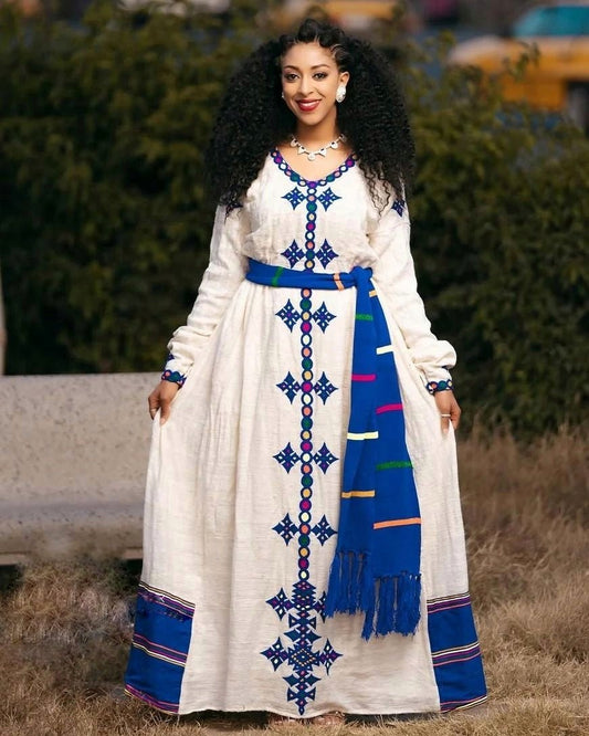 Vibrant Blue Habesha Cultural Fetil Habesha Dress Modern Habesha Kemis Ethiopian Dress Style Traditional Habesha Libs