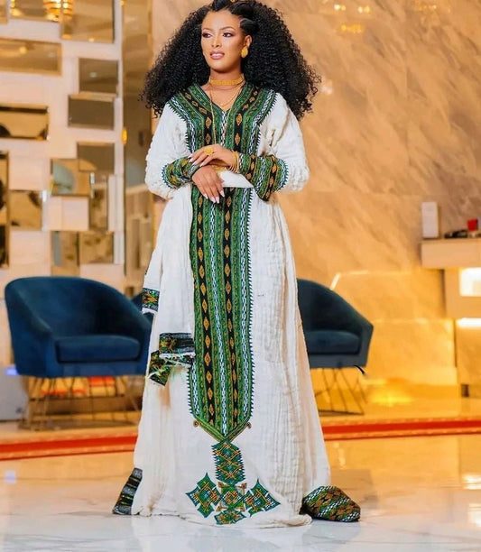 Enchanting Green Habesha Cultural Dress Habesha Kemis Ethiopian Dress Style Traditional Habesha Libs