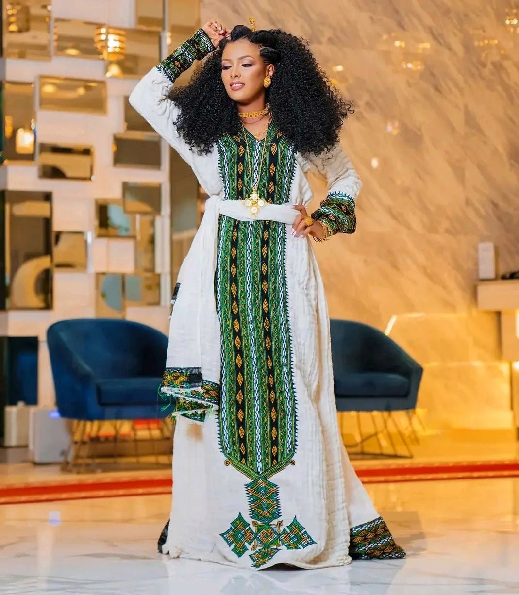 Enchanting Green Habesha Cultural Dress Habesha Kemis Ethiopian Dress TheEthiopianStore