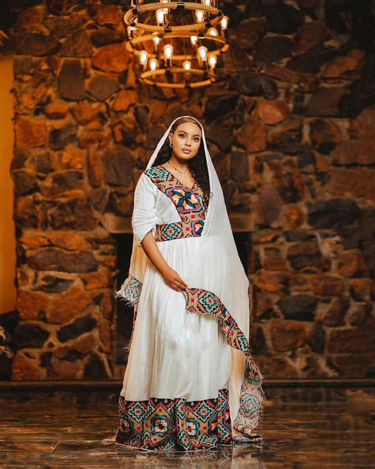 Vibrant Pattern Habesha Dress Modern Habesha Kemis Ethiopian Dress Style Traditional Habesha Libs