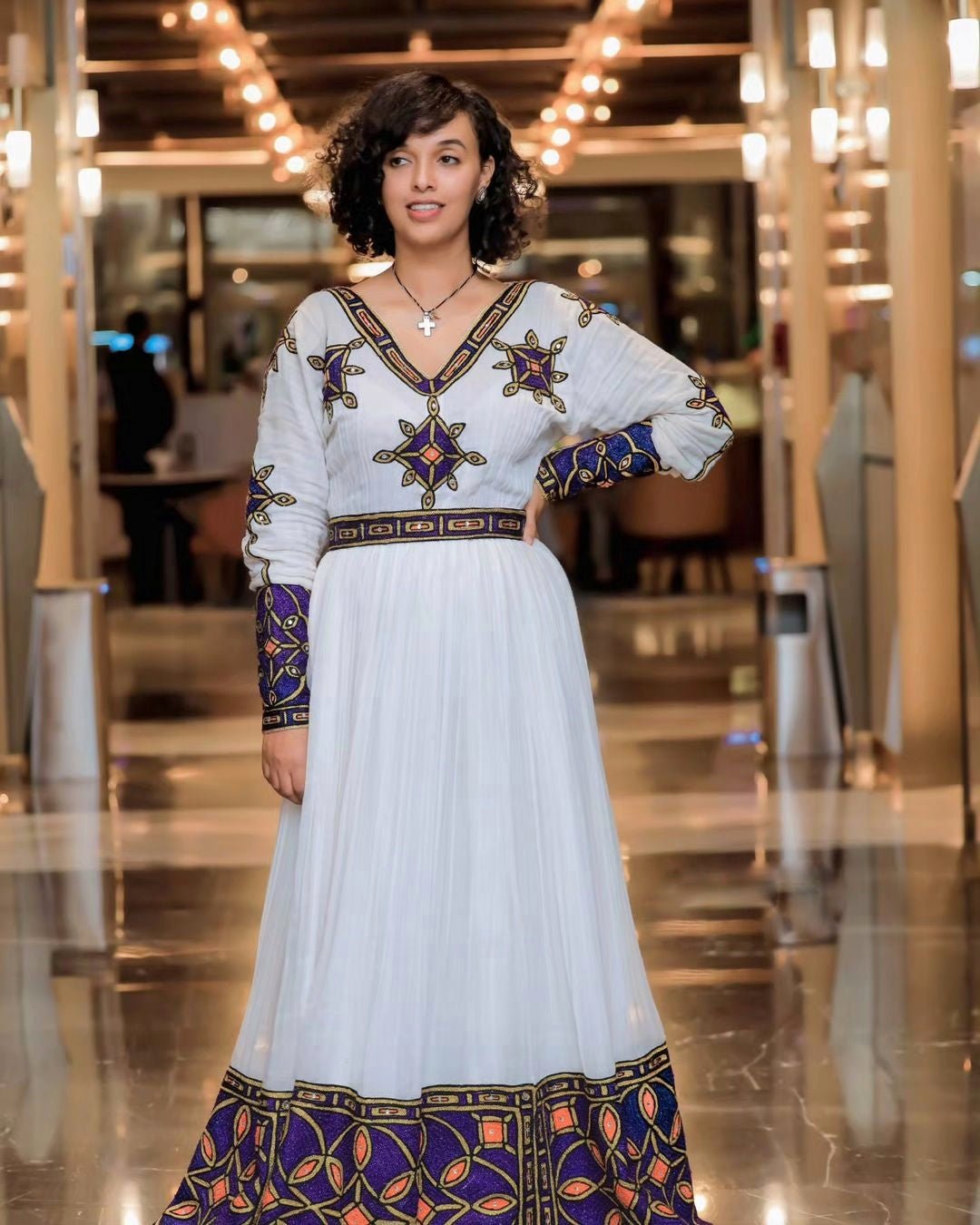 Dark Blue Pattern Habesha Dress Modern Habesha Kemis Ethiopian Dress Style Traditional Habesha Libs