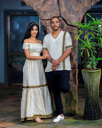 Simple Design Habesha Couples Outfit Modern Ethiopian Wedding Outfit Matching Couples Outfit