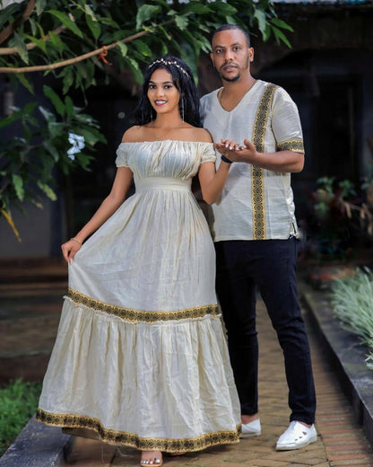 Simple Design Habesha Couples Outfit Modern Ethiopian Wedding Outfit Matching Couples Outfit