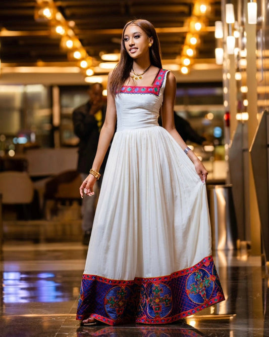 Vibrant Pattern Habesha Dress Simple Habesha Kemis Design Modern Ethiopian Dress