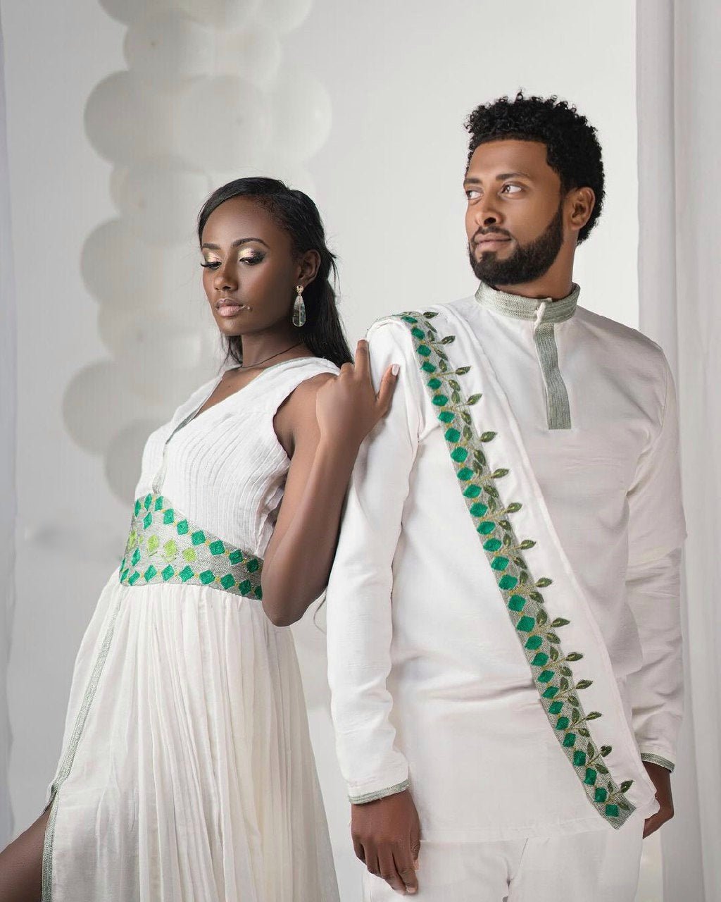 Green Wedding Stylish Habesha Couples Outfit Modern Ethiopian Outfit Matching Couples Outfit