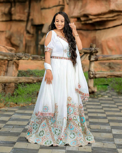 Radiant Light Tone Wedding Habesha Dress Modern Habesha Kemis Traditional Ethiopian dress Style