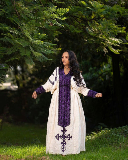 Habesha Couples' Outfits in Enchanting Purple Design Habesha Dress
