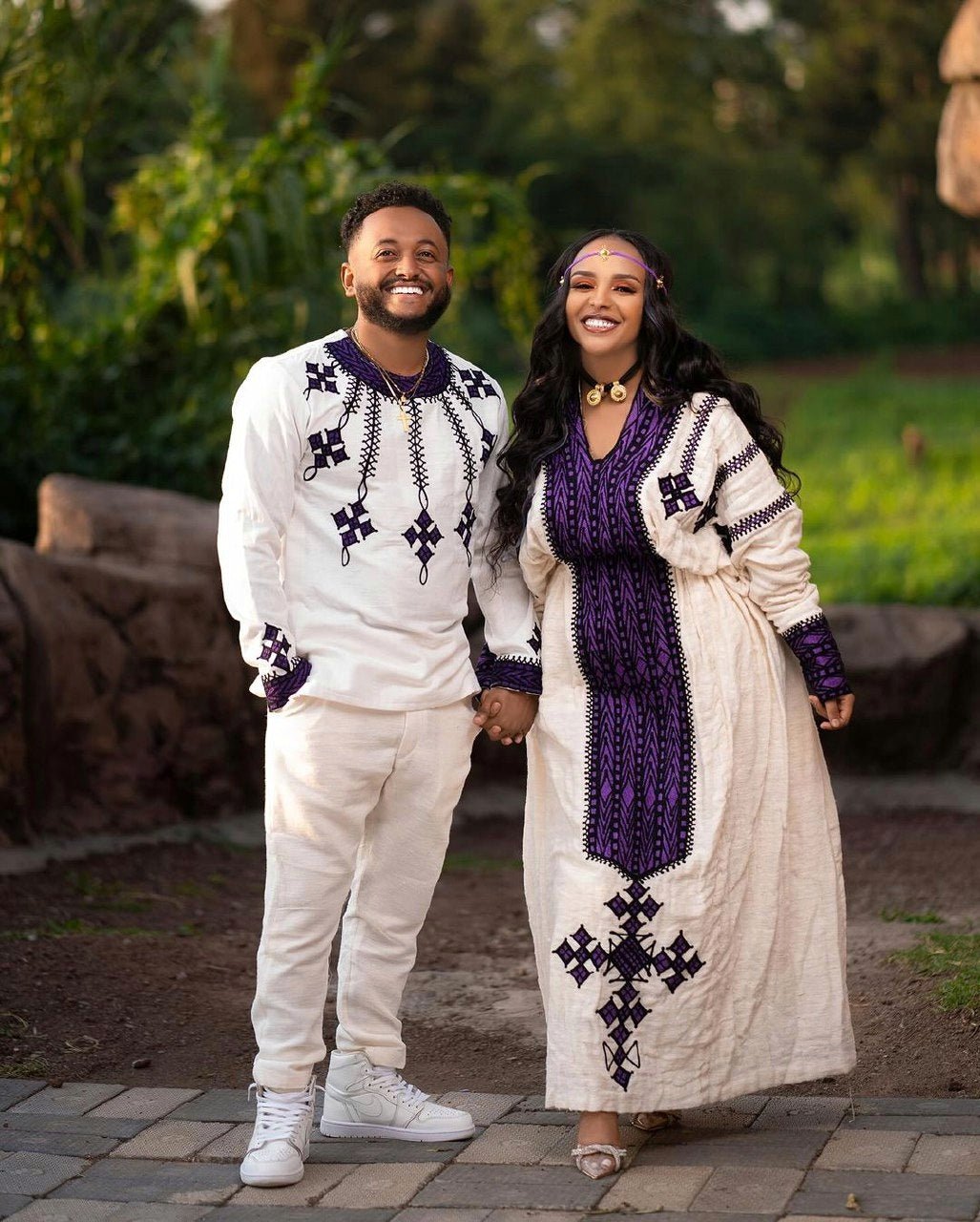 Habesha Couples' Outfits in Enchanting Purple Design Habesha Dress