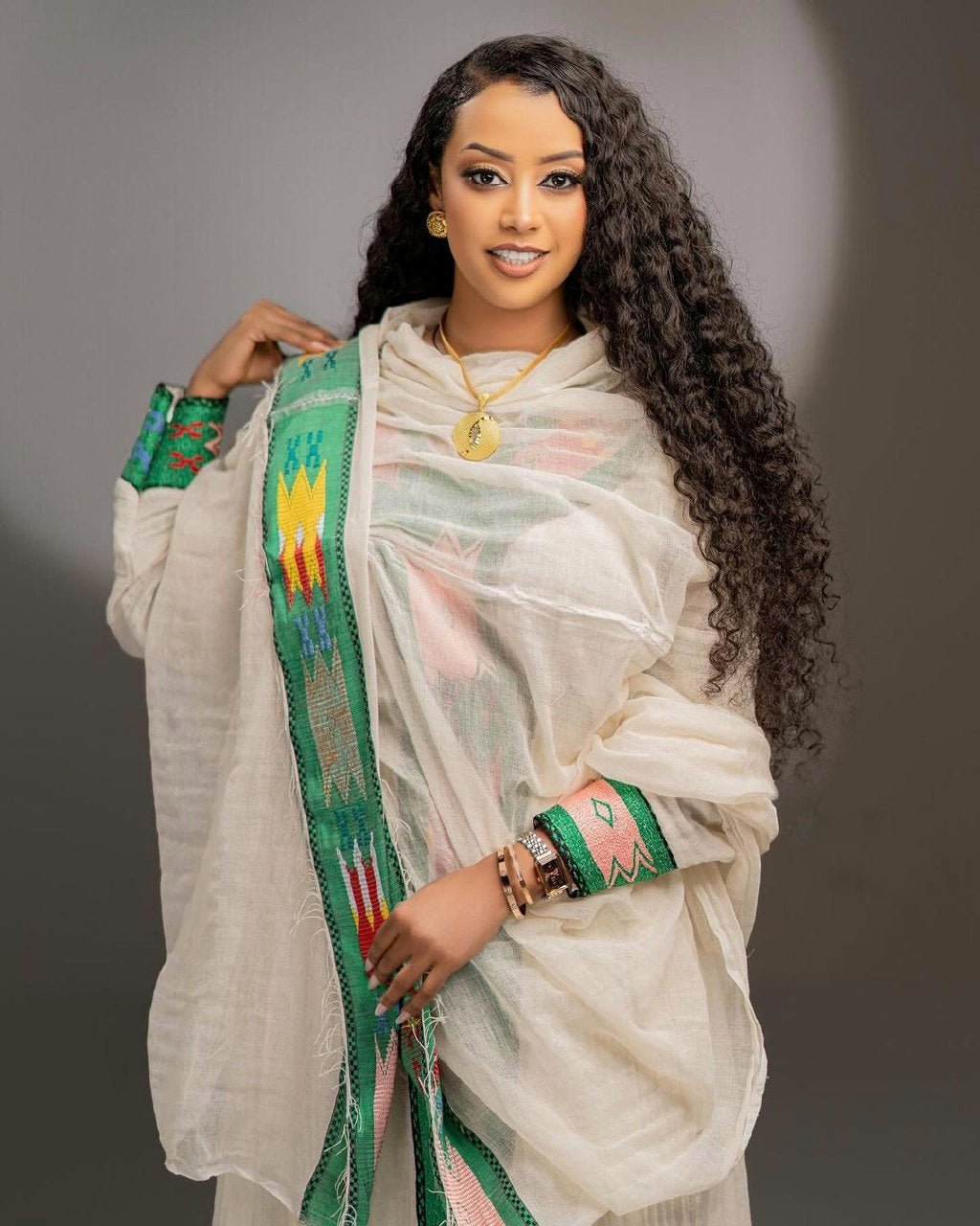 Emerald Green Design Ethiopian Traditional Dress with Modern Touch Habesha Dress