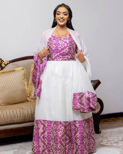 Exquisite Purple Habesha Kemis Design