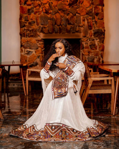 Gorgeous Habesha Dress: Exquisite Brown Ethiopian Traditional Dress
