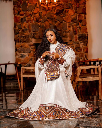 Gorgeous Habesha Dress: Exquisite Brown Ethiopian Traditional Dress