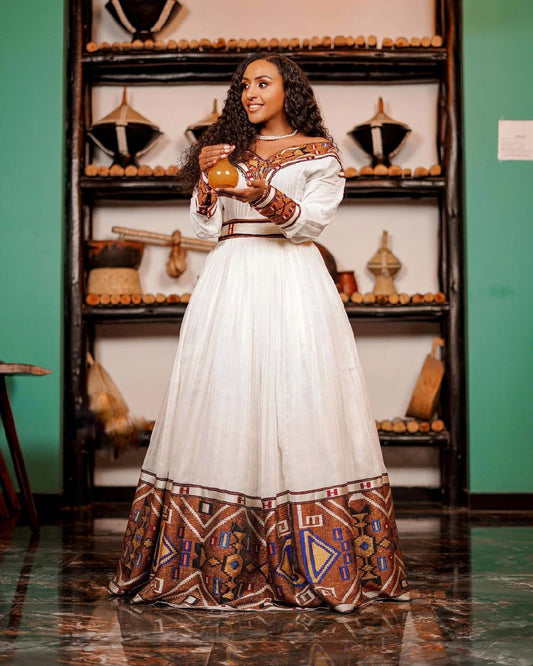 Exquisite Brown Ethiopian Traditional Dress