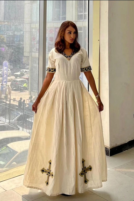 Fashionable Look In Beige Habesha Dress