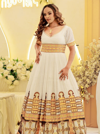Radiant Golden Embroidery Ethiopian Wedding Dress Axum Wedding Dress Regal Ethiopian Dress 858