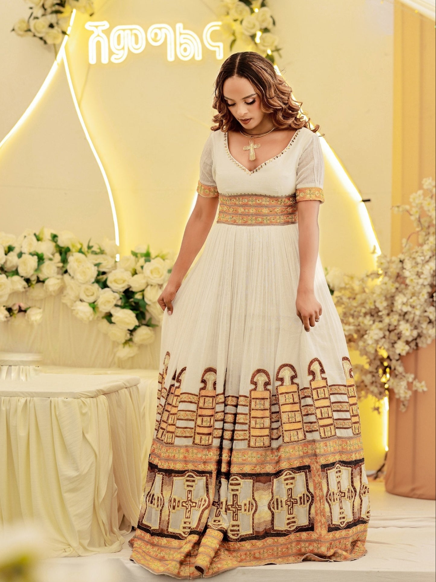Radiant Golden Embroidery Ethiopian Wedding Dress Axum Wedding Dress Regal Ethiopian Dress 858