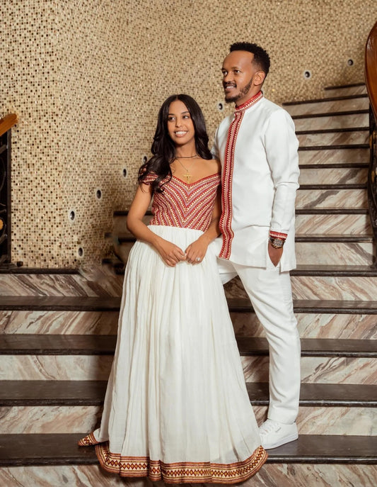 Elegant Ethiopian Couple Outfit Set | Premium Habesha Couples Matching Attire