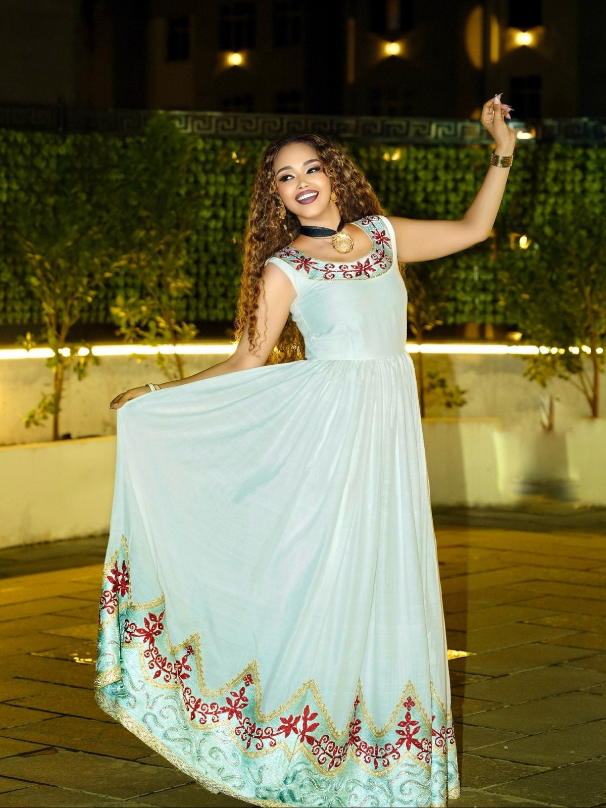 Moonlit Ivory Ethiopian Dress Elegant Habesha Traditional Embroidery & Heritage Habesha Kemis Style 1073