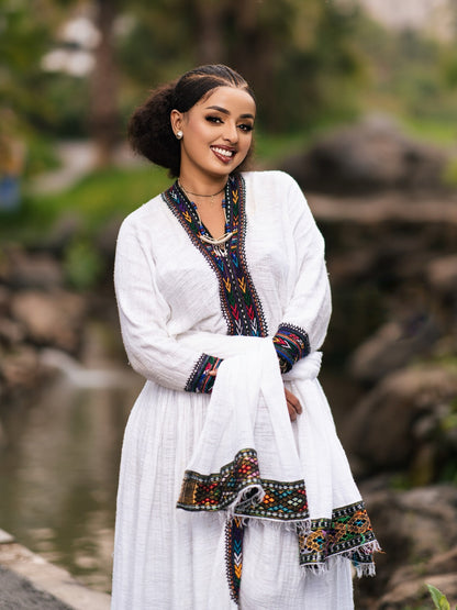 Dark Mosaic Border habesha kemis online Handloomed Habesha Dress Charming Ethiopian Dress 1106